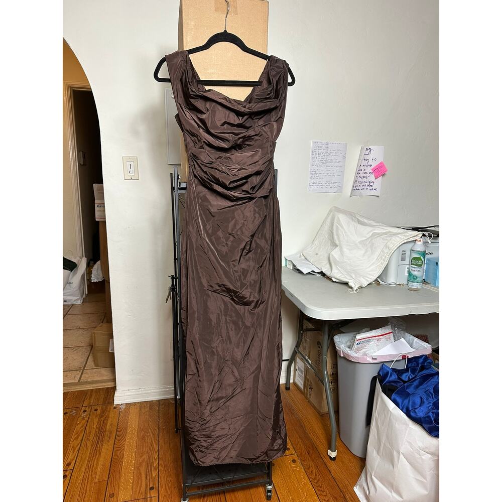 STAUD Andrea Off-Shoulder Dress Dark Chocolate 0